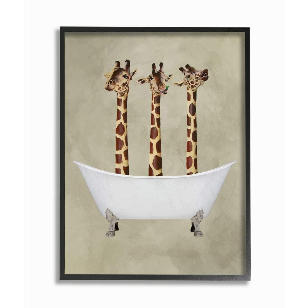 Stupell Industries Three Giraffes In A Bathtub Framed Giclee Texturized Art 11 x 15 x 14 MultiColor