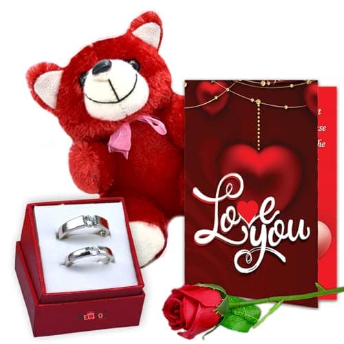 ME & YOU Valentines Day Unique Gift for Girlfriend/Boyfriend | Romantic Gift for Valentine's Week | Teddy Day, Purpose Day Gift - Artificial Rose, Greeting Card & Couple Ring