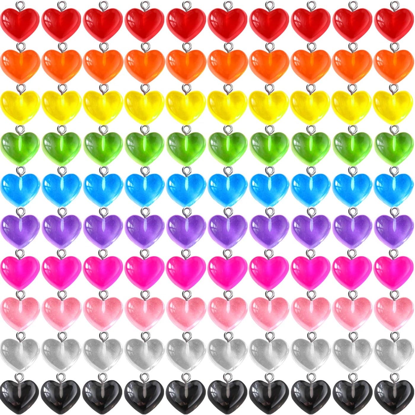 Hicarer Heart Charms Pendant Colorful Love Heart Candy Valentines Day Charm Keychains Necklace Earring Pendant for DIY Jewelry Crafts Supplies50 Pieces