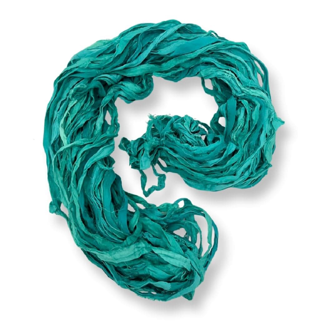 Revolution Fibers 100 Recycled Saree Sari Silk Ribbon Yarn Bulky Weight 50 Yards per 100 Grams Knitting Crocheting Jewelry Making Gift Wrapping and Weaving Reef Green