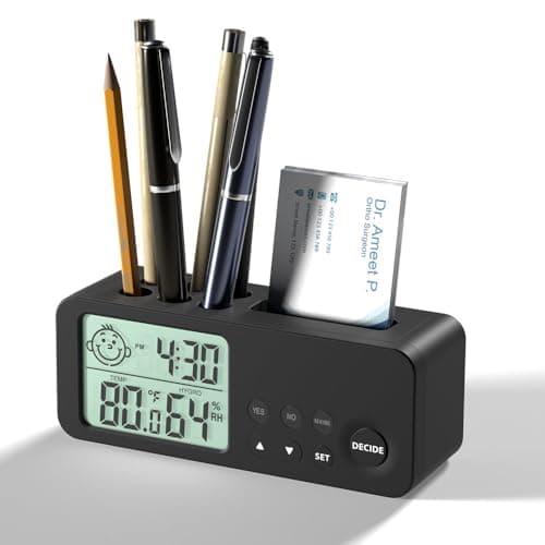 eo Decision Making Alarm Clock with Pen Stand Card Holder | Mini Clock with Dual Alarms | Bedside Clock for Students and Kids | Birthday Gifts and Presents for Boys and Girls (Decider, Black)