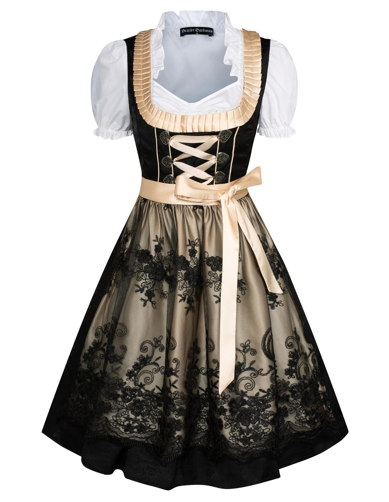 Scarlet Darkness Women Dirndl Dress Bavarian Carnival German Oktoberfest Costume for Party Black M