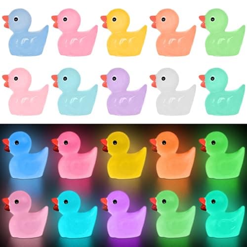 Yuronam 70 Pcs Luminous Tiny Ducks Mini Resin Ducks Glow in The Dark Duck Miniature Ornaments for Slime Dollhouse Garden DecorationMulti Colors
