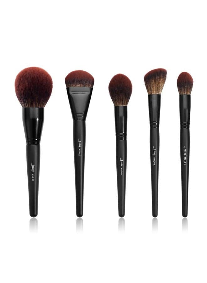 Large Face Makeup Brushes 5pcs, Premium Synthetic Foundation Powder Contour Blusher Highlighter Brush, Phantom Black T273