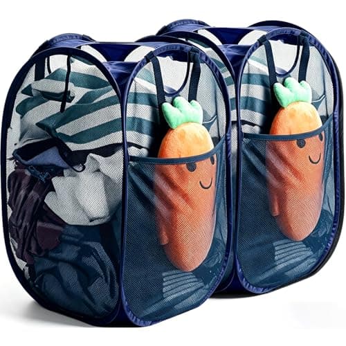 HOUSE AGAIN 2 Pcs Pop Up Laundry Hamper, Strong Mesh Laundry Baskets Collapsible, Hamper with Handles and Side Pocket, Portable Foldable Dirty Clothes for Dorm, Laundry room and Travel Storage, Blue