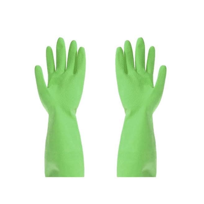 Veltrix Reusable Flocklined Rubber Hand Gloves Medium Size 1112 inch Color Green Set of 3 Pairs