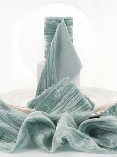 HUIHUANG Dusty Blue Velvet Ribbon 3 inch Crinkled Frayed Velvet Ribbon Fringe Silk Velvet Ribbon for Wreaths Christmas Flower Bouquet Gift Wrapping Hair Bows Wedding Bridal Shower Decor