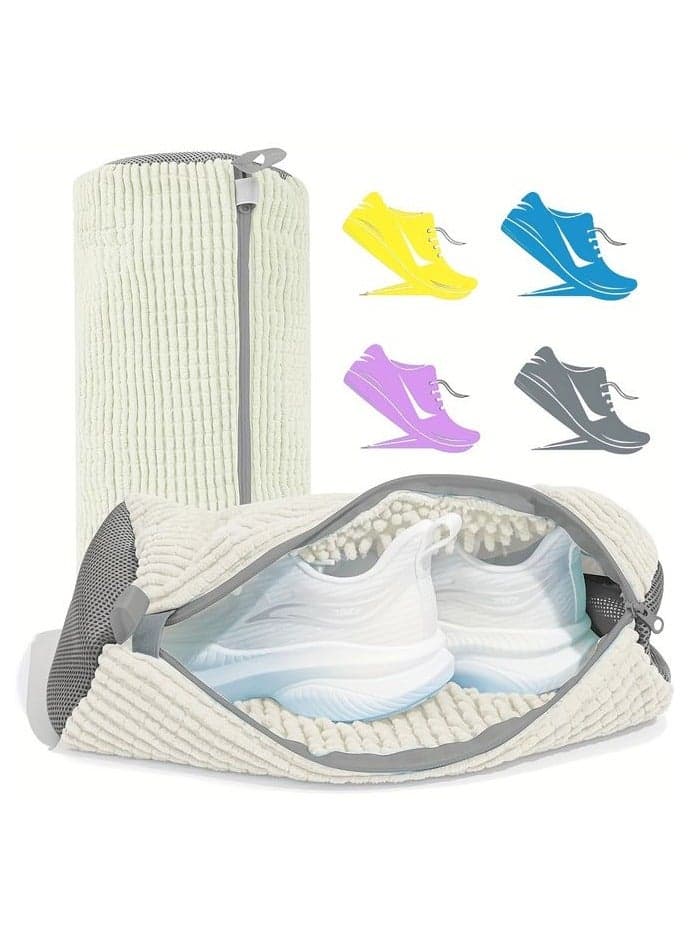 Shoe Washing Machine Bag – 2PCS Reusable Laundry Shoe Cleaning Bag for Washer and Dryer, Fits All Shoe Types Sizes, Sneaker and Tennis Shoe Care Organizer (Rice White)