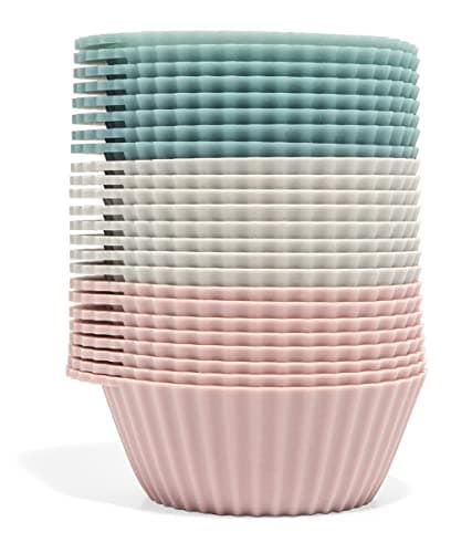 The Silicone Kitchen Reusable Silicone Baking Cup Silicone Muffin Liners for Cupcakes BPA Free Regular 24 Pack Pink Gray Blue