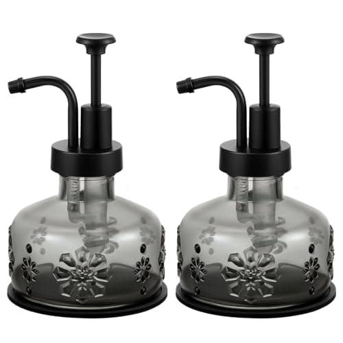 Tioncy 2 Pcs Antique Soap Dispenser Kitchen Bathroom Countertop Glass Soap Pump Dispenser Refillable Rustic Small Liquid Container with Non Slip Silicone Coaster(Black)