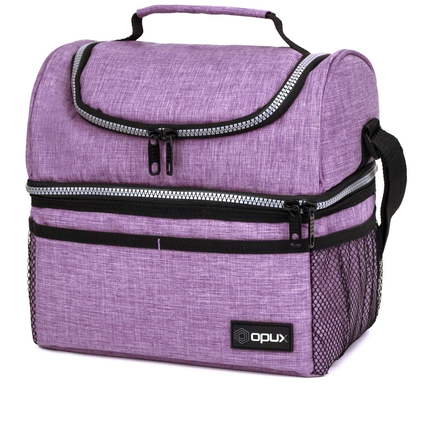 OPUX Lunch Box For Women Insulated Large Lunch Bag Adult Work Double Decker Lunchbox Meal Prep Dual Compartment Leakproof Lunch Cooler Soft Lunch Pail Tote for Girls Kids School Purple 16 Cans