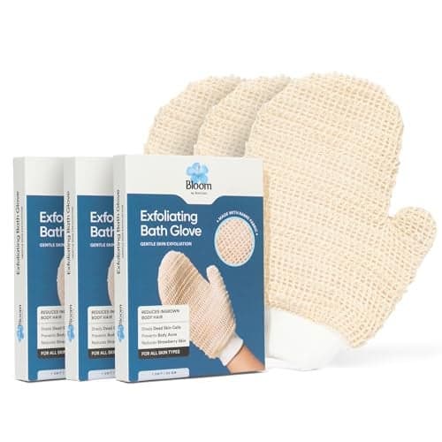 Bloom by Bold Care Exfoliating Bath Glove (3 gloves) | Exfoliating Gloves to Reduce Ingrown Hair & Strawberry Legs | 100% Ramie Fabric | Gently Removes Dead Skin Cells | For Sensitive Skin