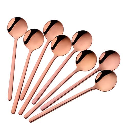 Poylim Cute Small Coffee Spoons Set of 8, 18/10 Stainless Steel Rose Gold Demitasse Spoons for Tea, Dessert, Appetizer, 5.1-inch