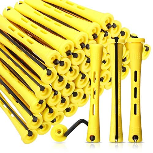 WILLBOND 60 Pcs Short Perm Rods Natural Hair Perm Rods with Elastic Rubber Band Non Slip Plastic Perming Cold Wave Kit for Women Hairdressing Styling Tool(0.28 Inch,Yellow)