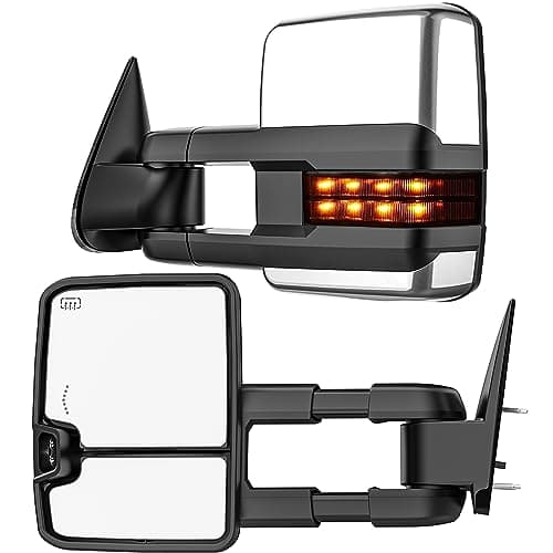 Smoked Power Heated Tow Mirrors Compatible with 2007-2013 Chevy Silverado GMC Sierra(2007 New) 1500 2500 3500 HD, Tahoe Suburban Avalanche Yukon, Extended Trailer Towing Side Mirrors w/Backup Light