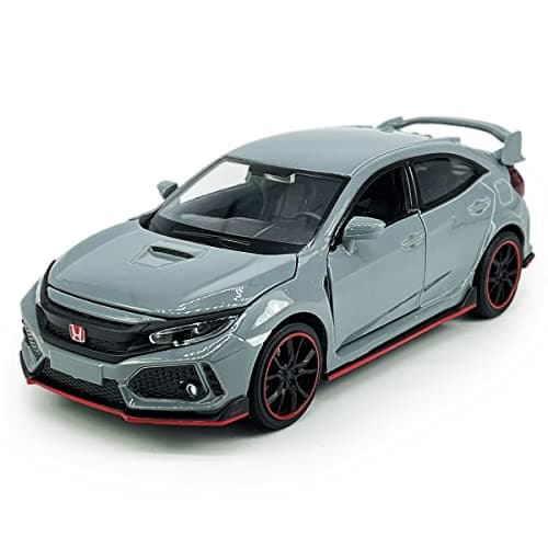 Civic Type R Toy Car Hatchback Sports Diecast Model Car 132 Scale Metal Pull Back Vehicles Doors Open Light Sound Toys for Boys Kids Birthday Gifts Mens Collection Cement Grey