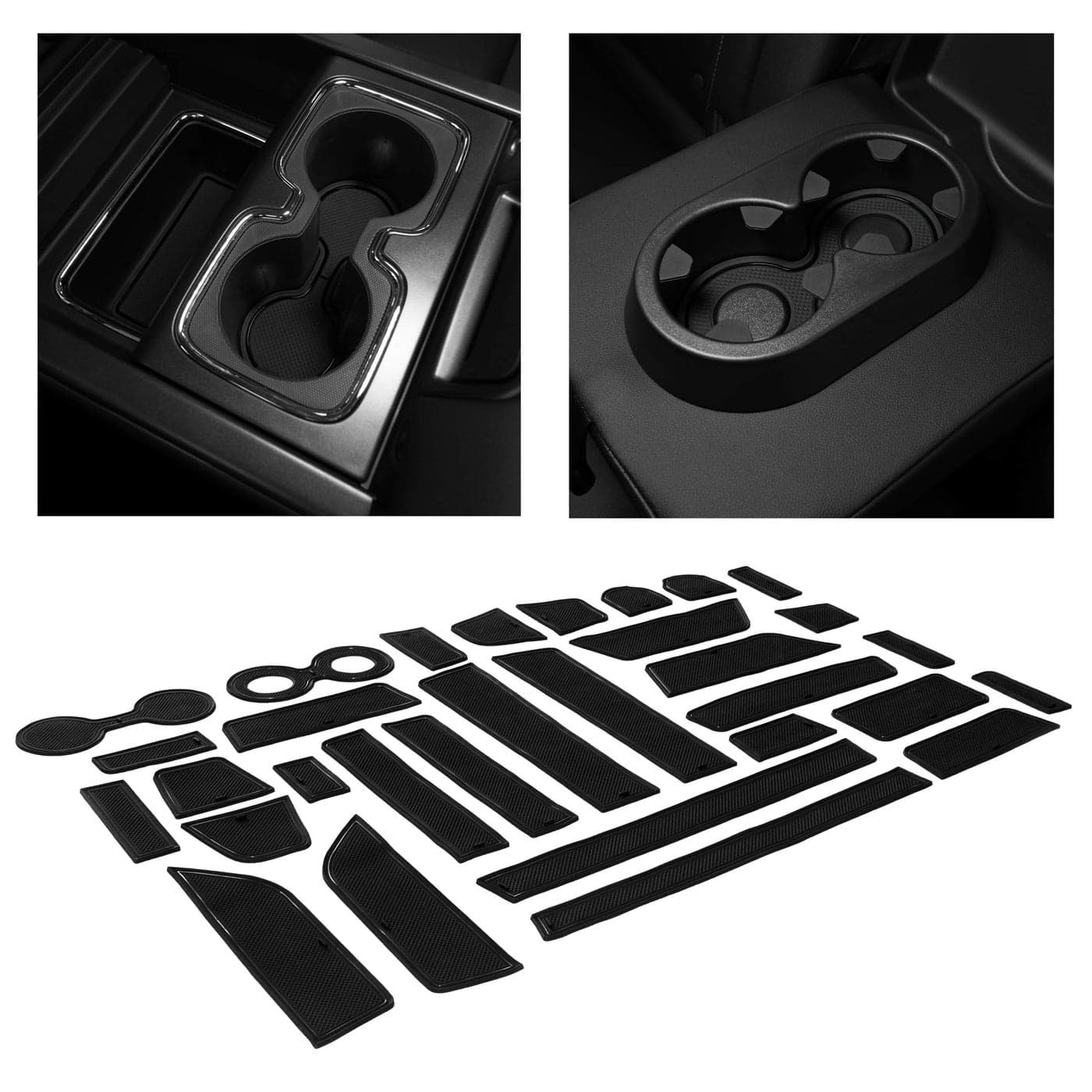 CupHolderHero Fits Chevy Silverado 1500 and GMC Sierra 20142022 Custom NonSlip AntiDust Cup Holder Inserts Center Console Liners Door Pocket Mats 31pc Set Crew Cab Bucket Seats Solid Black