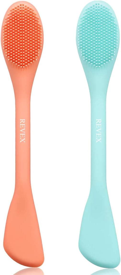 REVEX Silicone Face Mask Applicator,Face Scrubber,2Pcs Mask Applicator Tool for Facial Mud,Facial Cleansing Brushes with Bristles for Makeup Skincare Removal.(Orange+ Blue)