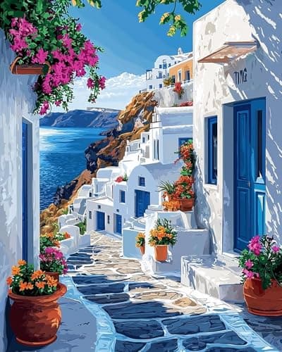 Mrnsiet Paint by Number for Adults Beginners, Easy Seaside Town Paint by Numbers Kits on Canvas, Coastal City Oil Painting Kits Adults' Paint-by-Number Kits for Home Wall Decor 16x20 Inch