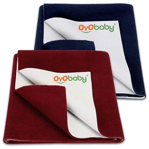 OYO BABY Extra Absorbent Waterproof Baby Dry Sheet Small Size (70x50cm) – Pack of 2 – Quick Dry Sheet for Bed Protector, Soft & Breathable Dark Blue + Maroon