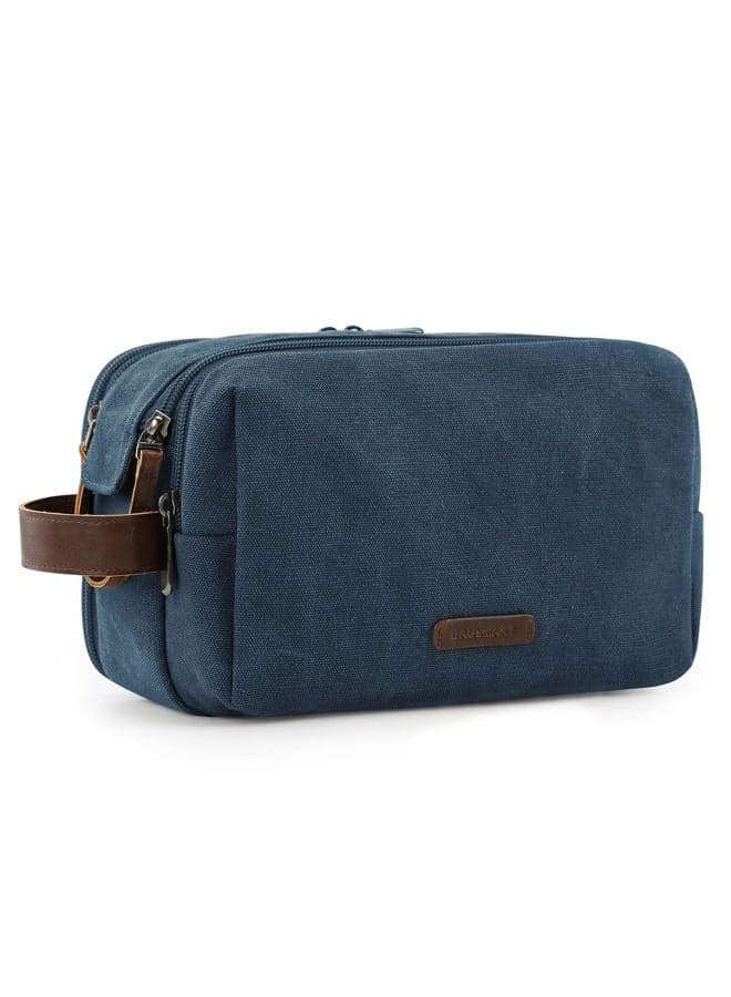 BAGSMART Toiletry Bag for Men, Canvas Travel Toiletry Organizer Dopp Kit Water-resistant Shaving Bag for Toiletries Accessories, Navy Blue, Medium, Minimalist
