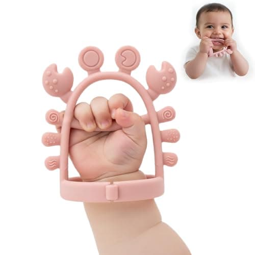 Tony Stark Silicone Baby Teething Toy – No-Drop Wrist-Fit Teether for Babies & Toddlers, Soft Silicone Chew Toy for Gum & Molar Relief, Newborn Essentials (Crab Design, Pink)