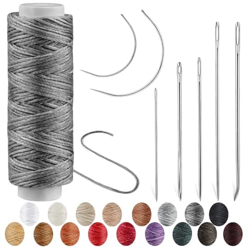 Ftyiwu Waxed Thread, Upholstery Needle and Thread 32 Yards with 7PCS Hand Sewing Needles for Home Upholstery Carpet Canvas Repair Leather Sewing (Dark Gray)