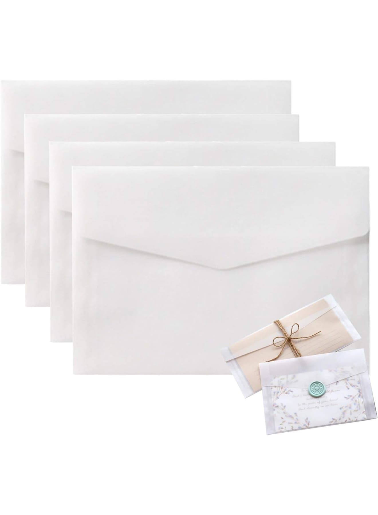 Envelopes for Invitation, Practical Translucent Paper Wedding Envelopes, Gift Card Greeting Card Envelope for Party, Birthday, Postcard, White, 125*175mm, 50 Pack