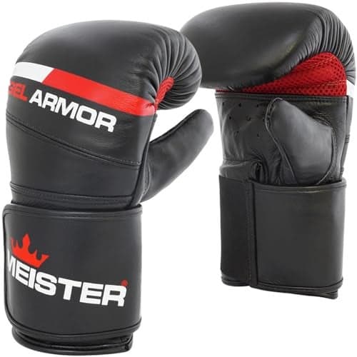 Meister Gel Armor Full-Grain Cowhide Leather Bag Mitts w/Wrist Support - Black - Small/Medium (14oz)