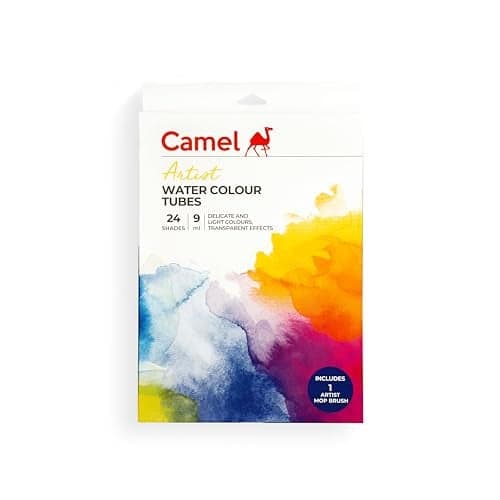 Camel Artist Watercolor Tube - 24 Shades (9ML Each) | Vibrant Pigments for Rich Colors | Quick-Drying & Easy Blending | Perfect for Portraits, Landscapes & Florals | Multi Surface Use