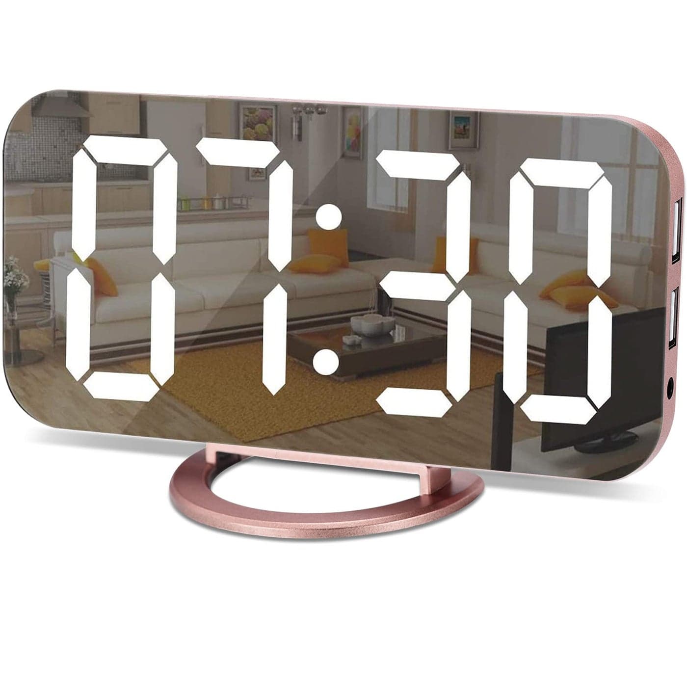 SZELAM Alarm Clock for BedroomLED and Mirror Digital Clock Large Displaywith Dual USB Charger PortsAuto DimSnooze ModeModern DeskWall Electronic Clock for Girl Woman Mom Teens Rose Gold