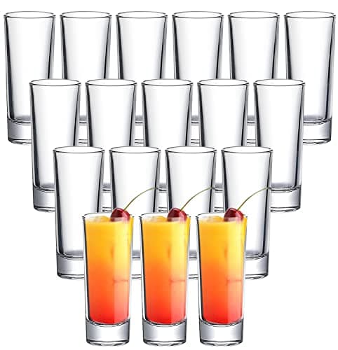 TAOUNOA 2 OZ Tall Shot Glasses 18 Pack - 3.9 Inch Clear Shot Cups for Whiskey, Tequila, Vodka, Espresso - Durable Glass Shot Glasses for Home, Bars & Parties