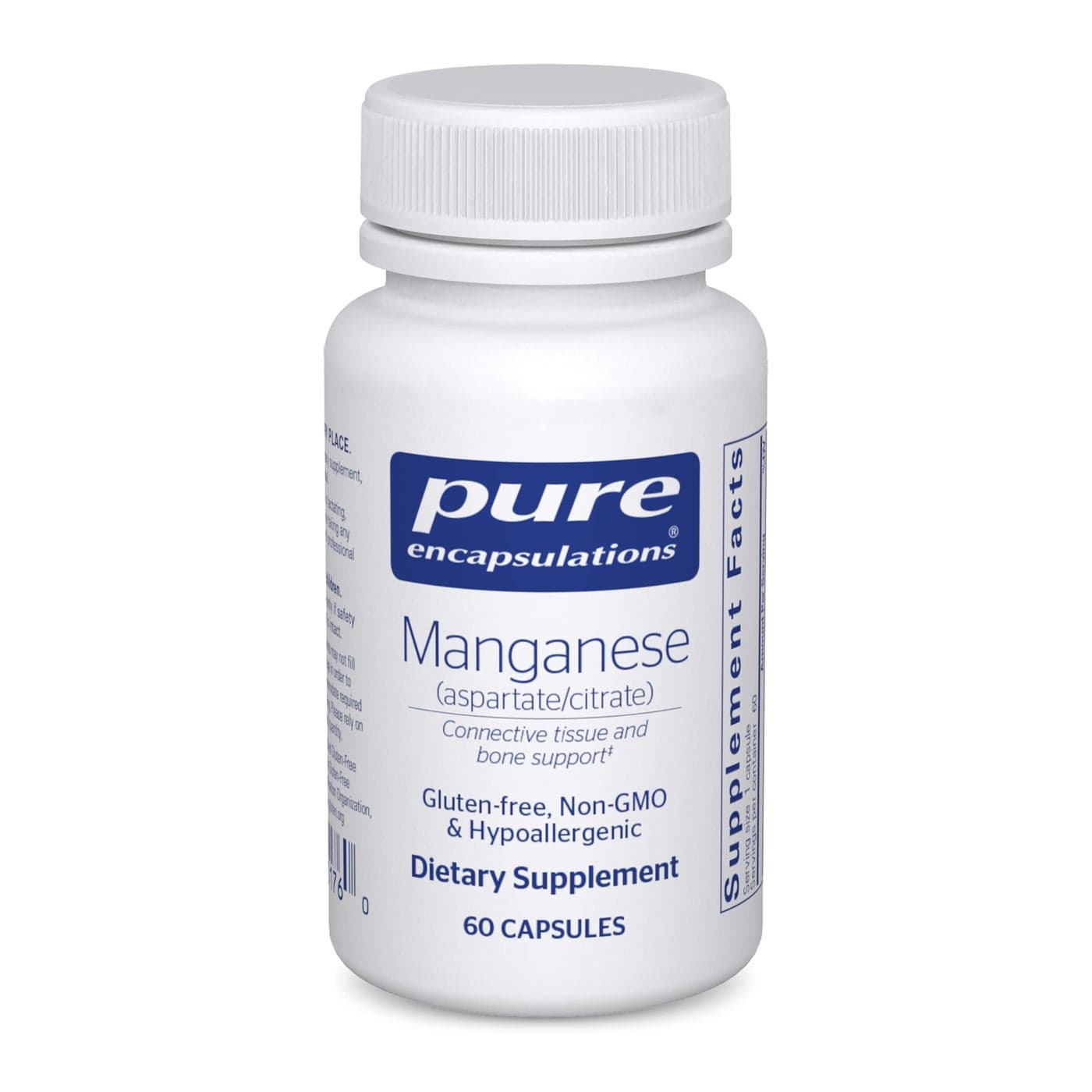 Pure Encapsulations Manganese AspartateCitrate Hypoallergenic Trace Mineral Supplement for Connective Tissue and Bones 60 Capsules