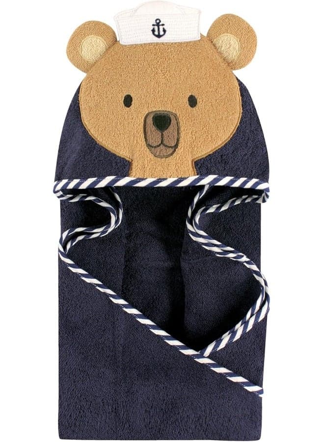 Hudson Baby Unisex Baby Cotton Animal Face Hooded Towel, Sailor Bear, One Size