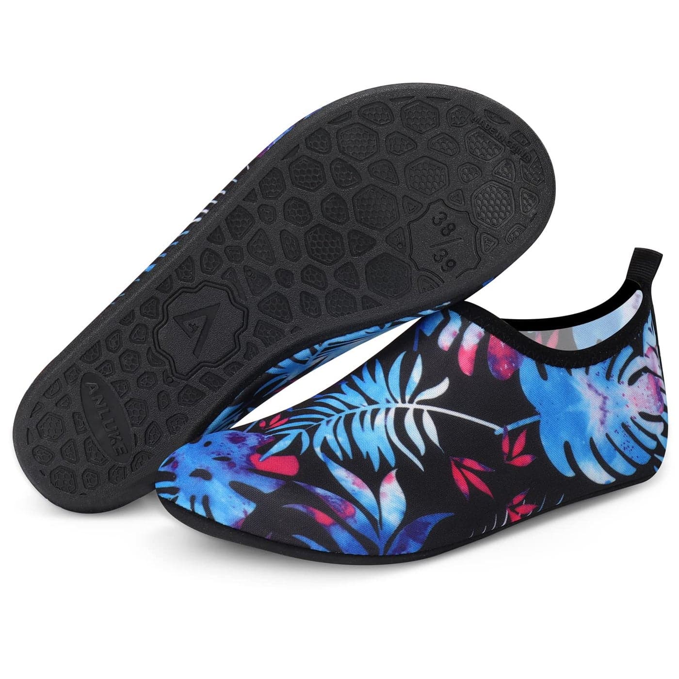 ANLUKE Water Shoes Barefoot Aqua Yoga Socks Quick-Dry Beach Swim Surf Shoes for Women Men Black/Green Leaf 44/45