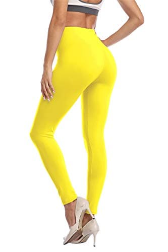 Kotii Women's High Waist Soft Full Length Leggings, Yellow, Plus Size