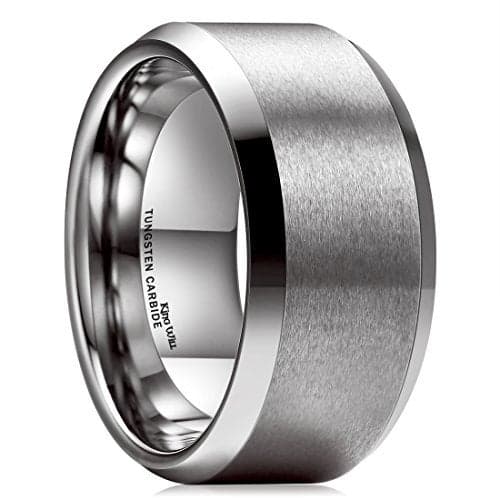 King Will 10mm Silver Men's Wedding Ring - Brushed Matte Finish, Beveled Polished Edge, Comfort Fit Size 9