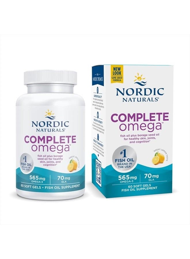 Complete Omega, Lemon Flavor - 60 Soft Gels - 565 mg Omega-3 - EPA & DHA with Added GLA - Healthy Skin & Joints, Cognition, Positive Mood - Non-GMO - 30 Servings