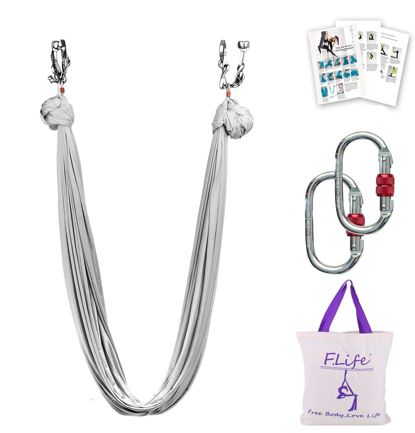 Aerial Yoga Hammock 56 Yards Premium Silk Fabric Swing for AntigravityInversion Include Daisy ChainCarabiner and Pose Guide Sliver