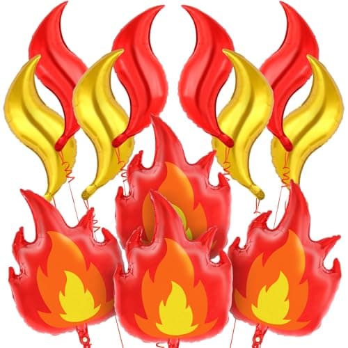 12 Pcs Fire Balloons and Flame Balloons Aluminum Foil Fire Decorations Fireman Theme Party Balloons for Fire Firefighter Theme Party Fire Truck Birthday Party Supplies Fire and Flame