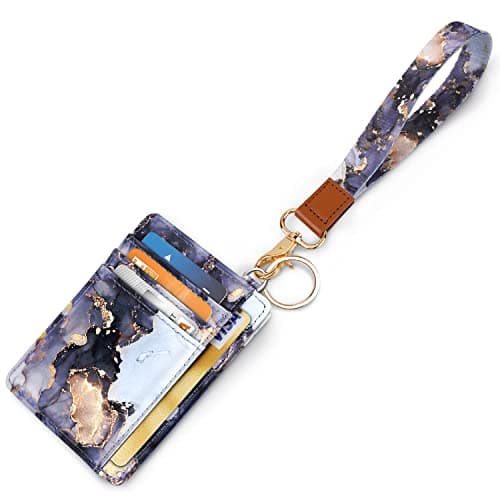 Coco Rossi Slim Front Pocket Wallet RFID ID Card Holder Cute Small Wallet with Wrist Lanyards Key Chain Holder for Women,Grey Marble