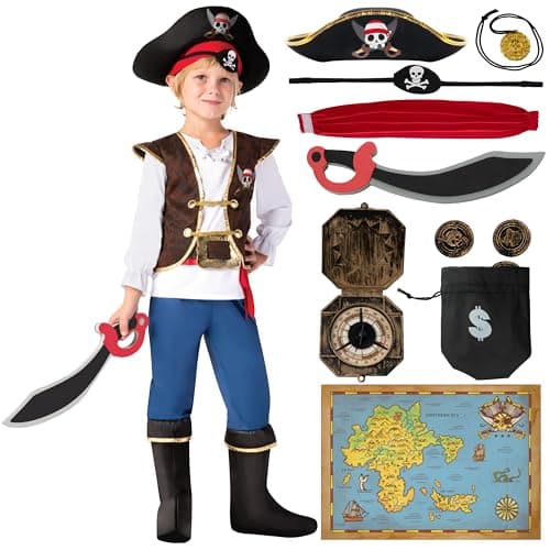 Spooktacular Creations Halloween Pirate Costume Kids Blue Boys Pirate Costume Deluxe Set with Accessories for Toddler Halloween DressUp Themed Party Medium 810 yrs