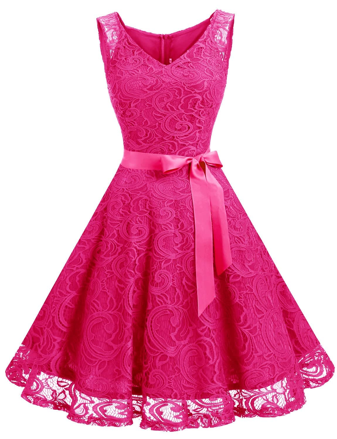 Dressystar 0010 Women Floral Lace Bridesmaid Party Dress Short Prom Dress V Neck Rose M