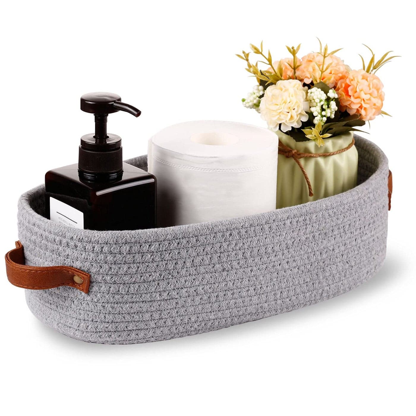 Oradrem Cotton Rope Small Woven Toilet Paper Room Storage Basket with Handles for Bathroom 13x59x4 Gary
