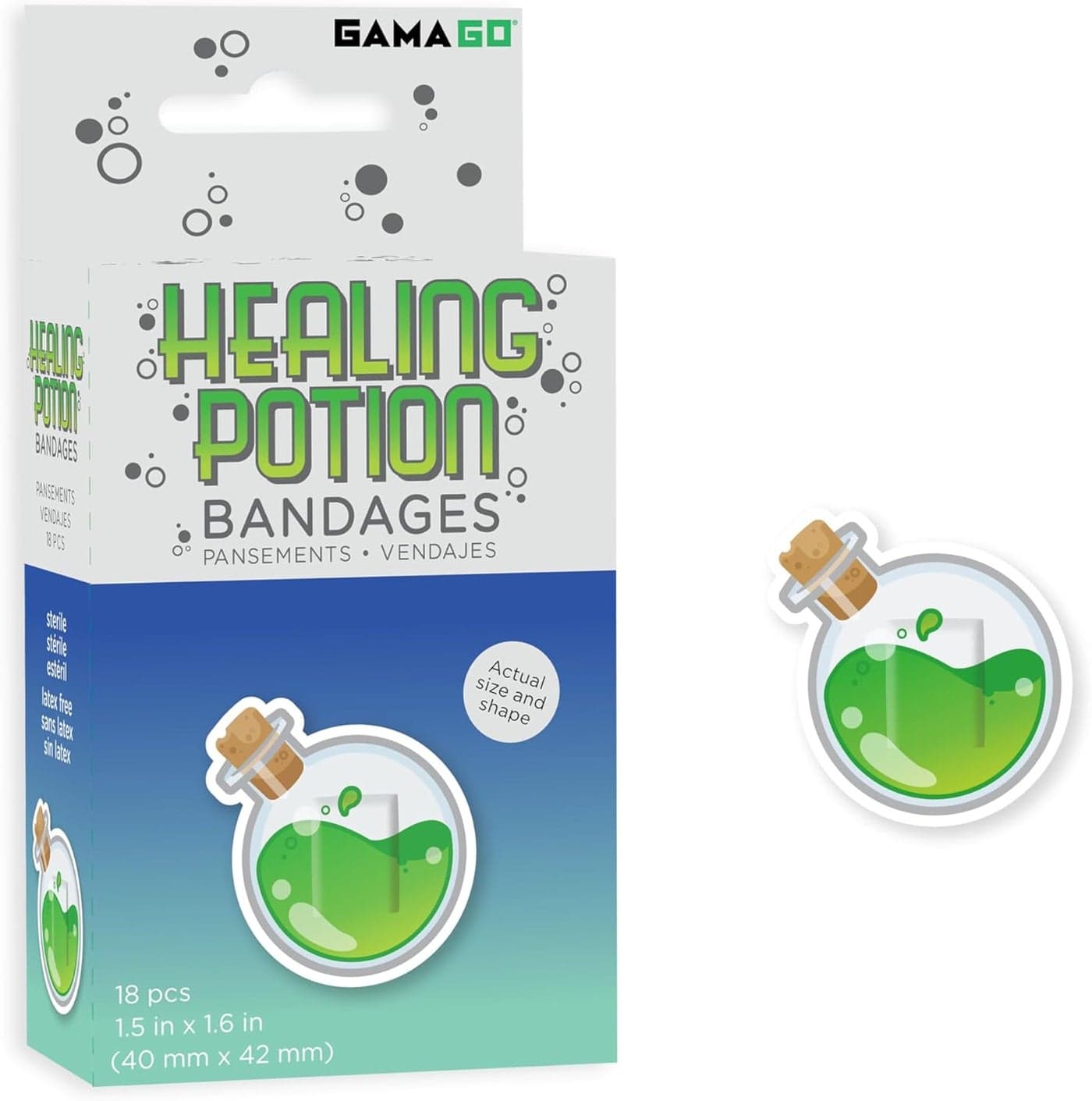 GAMAGO Healing Potion Bandages for Kids Kidults Set of 18 Individually Wrapped Self Adhesive Bandages Sterile LatexFree Easily Removable Funny Gift First Aid Addition