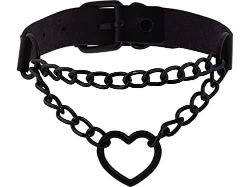 Sacina Goth Heart Chain Choker Necklace, PU Leather Choker, Gothic Punk Grunge Emo Necklace, Halloween Christmas Jewelry Gift for Women, Men