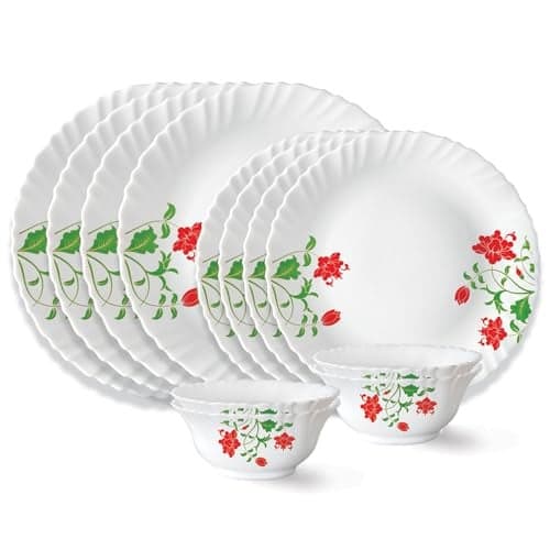 Larah by Borosil Hazel Fluted Series Opalware Dinner Set | 12 Pieces for Family of 4 | Microwave & Dishwasher Safe | Bone-Ash Free | Crockery Set for Dining & Gifting | Plates & Bowls | White