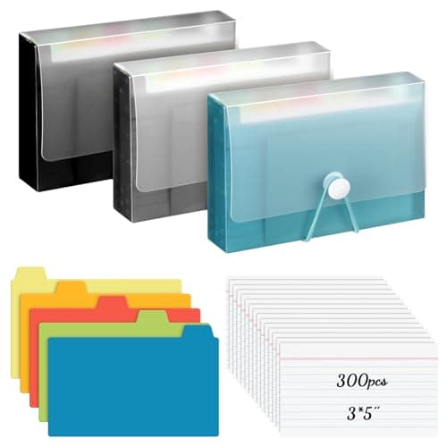 ForraFun 3 Set 3" x 5" Index Card Case Box Includes 900 Cards 3 Business 3x5 Index Card Holders with 15 Tab Dividers Comes for Storing Recipe Cards Office School