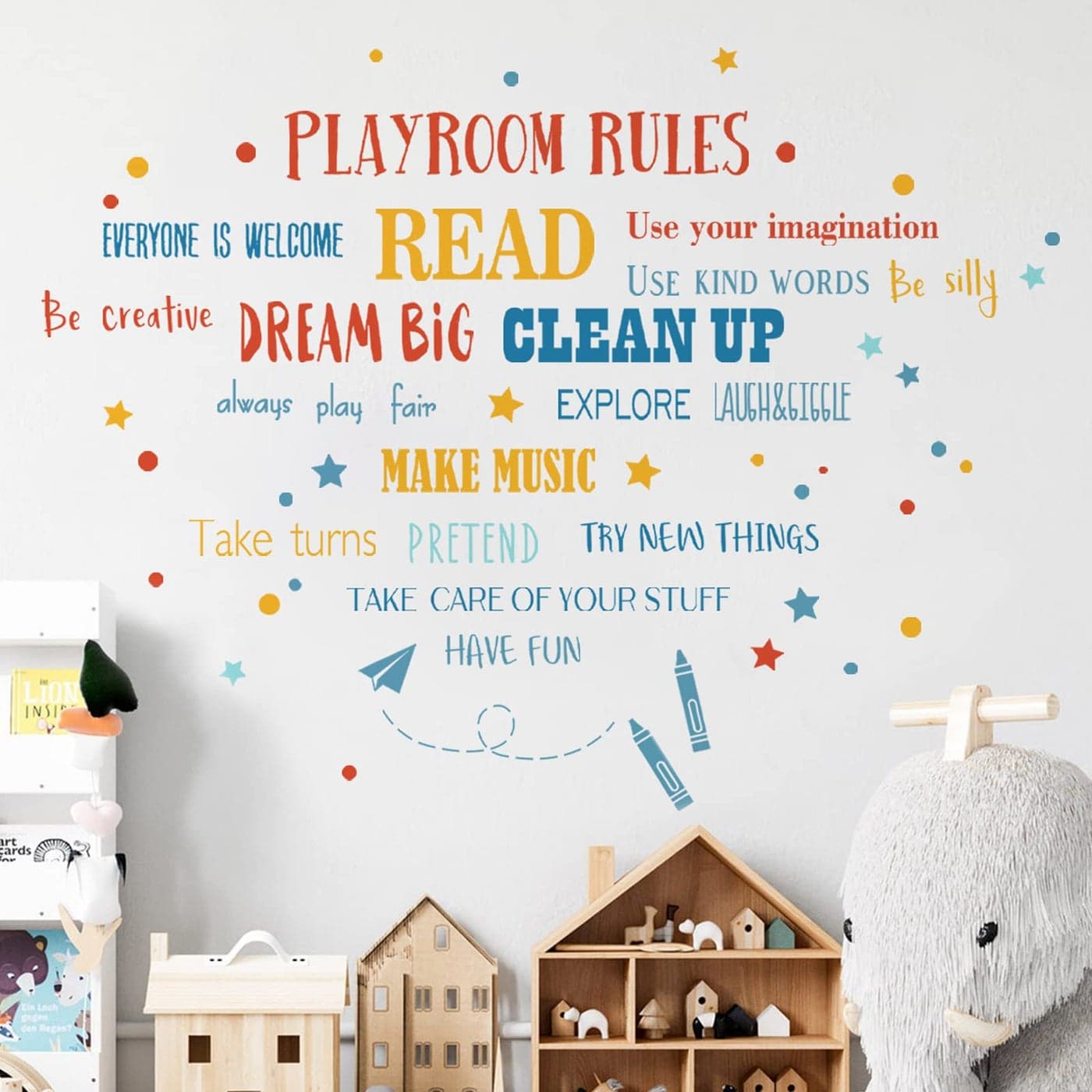 Mfault Playroom Rules Dream Big Be Creative Read Sayings Wall Decals Stickers Colorful Inspirational Quote Nursery Decorations Neutral Baby Boy Girl Bedroom Playroom School Art Kids Room Decor Gifts