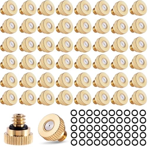 50 Pack Brass Misting Nozzles with 50Pc Brass Misting Nozzles O RingHeavy Duty Misting Nozzle 002 Orifice 05 mm1024 UNC for Outdoor Cooling System Dust Control